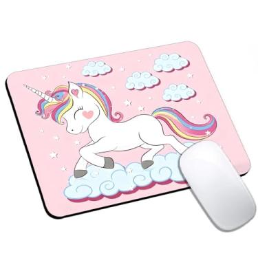 Imagem de Mouse pad fofo anime rosa unicórnio pequeno, mouse pad de computador para mesa, base de borracha antiderrapante, mouse portátil para laptop, 24 cm x 20 cm design quadrado para casa e escritório