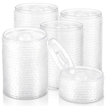 Imagem de LemonRoad Tampas planas transparentes de plástico PP, tampas planas descartáveis com ranhura de palha, serve para copos de 236 ml para café gelado de verão, milkshake, sorvete, material de festa de