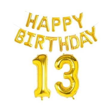 Imagem de Balões De Folha Dourados De Feliz Aniversário 15 Peças Decoração De Fe