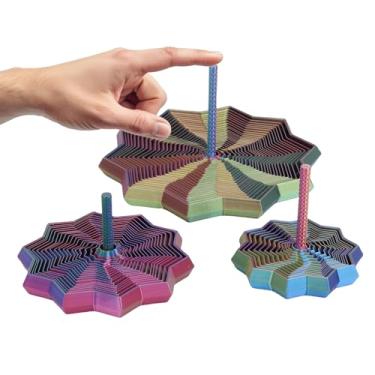 Imagem de Bewinner Estrela de Inquietação Sensorial Expandida Impressa Em 3D Com Alças, Sensorial Giratório de Dedo Poligonal, Hexágono de Inquietação Girando Espiral Em Forma de Estrela Alívio de (Amarelo