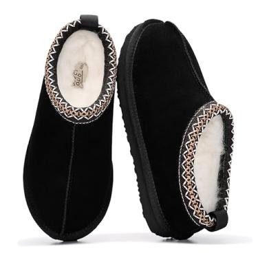 Imagem de Project Cloud Chinelos femininos de couro genuíno com forro de pele de shearling australiano genuíno - EVA antiderrapante com espuma viscoelástica, calçados femininos (Nerita), Preto, 37