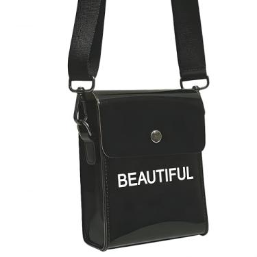 Imagem de IN Chenthy Bolsa feminina transversal transparente para estádio - PVC transparente leve Waterpro Letter Bolsa quadrada pequena, Preto, One Size