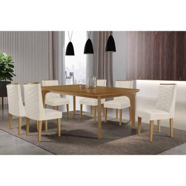 Imagem de Sala Jantar Mesa Londrina Tampo Curvo 180cm+6 Cadeiras Dafne Madeira Naturale - Capuccino/Suede Creme - Rufato