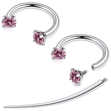 Imagem de Tvalccoy F136 titânio 20/18/16/14 g Ferradura nariz septo lábio orelha piercings 8/10/12 mm cartilagem hélice daith brincos joias para mulheres homens, 14g*5/16in(8mm), Metal, Zircônia cúbica