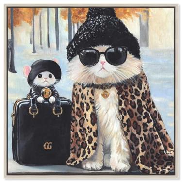 Imagem de Art Remedy Impressão artística de gato fofo em tela de moda amigável, moldura prateada, 30,5 cm x 30,5 cm