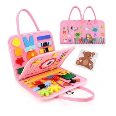 Imagem de Livro Sensorial Infantil Montessori – Brinquedo Educativo Portátil com Atividades Motoras e Cognitivas para Crianças (Rosa - Sereia)