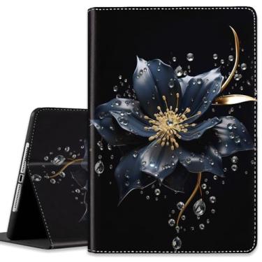 Imagem de Capa para iPad (A16) 11ª geração de 11 polegadas (2025), para iPad 10ª geração de 10,9 polegadas (2022), capa leve à prova de choque com hibernar/despertar automático, flores pretas artísticas