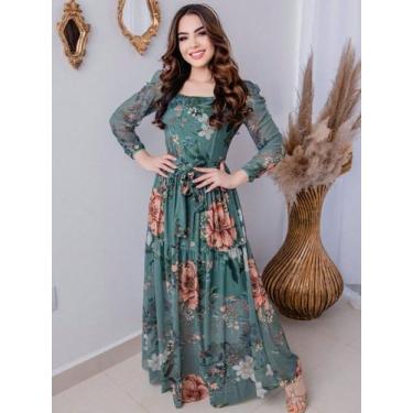 Imagem de Vestido Feminino Longo Áurea Moda Evangélica Virtuosa E Bela, Verde, G