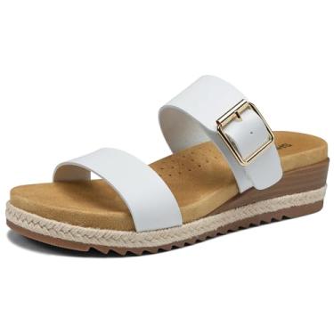 Imagem de SHIBEVER Sandálias rasteiras para mulheres: Sandália feminina confortável 2026 - Sapatos de verão para caminhada com suporte de arco, Branco, 41