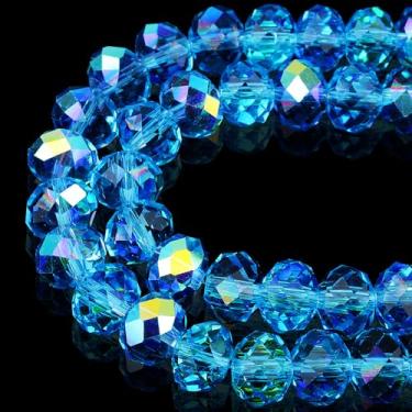 Imagem de DIQIO Contas de cristal de abaco brilhante de 8 mm para fabricação de joias - Contas espaçadoras de rondelle facetadas para pulseiras (77-82 peças, azul lago AB)