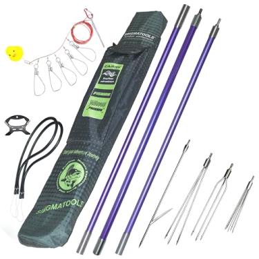 Imagem de SINGMATOOLS Vara de pesca submarina havaiana conjunto de lança de pesca com vara de fibra de vidro, arpão, equipamento de pesca submarina, pontas de paralisador de 3 garras, 14 cm, bolsa de viagem com