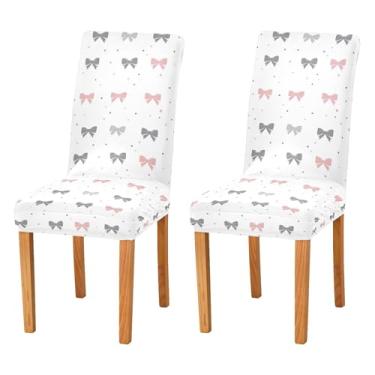 Imagem de SEHANY Conjunto de 2 capas de cadeira com laço de bolinhas rosa para sala de jantar, elástico, removível e lavável, para cozinha, hotel, festa, Natal