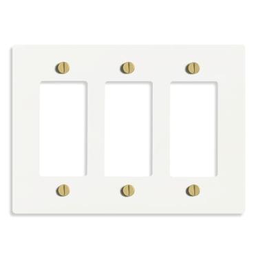 Imagem de Select 3-Gang branco com tampa de placa de parede de latão, placa frontal de tomada de receptáculo elétrico, GFI/Rocker Decorator Light Switch Cover