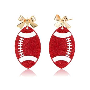 Imagem de coadipress Brincos de laço de futebol para mulheres, com glitter, leve, acrílico, laço, futebol, mãe, dia de jogo, acessórios para fãs de esportes, joias de equipe, presentes, Medium, Acrílico, Sem