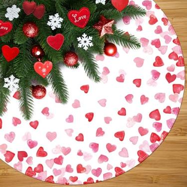 Imagem de Saia para árvore de dia dos namorados, 121 cm, rosa, vermelha, coração, árvore de Natal, decoração de casamento, decoração de casamento, tapete para festa em casa