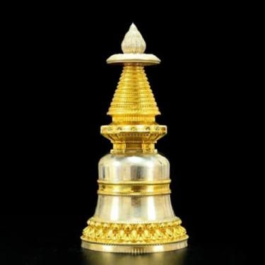Imagem de FENNYYAR Enfeite de estupa de cobre estilo tibetano Stupa of Relics, 16,5 cm 16,5 cm, decoração de mesa de pagode Bodhi doméstico