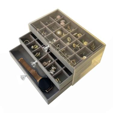 Imagem de Cuofyunl caixa organizadora de joias de 3 camadas, transparente, acrílico, veludo, forrado, multiuso, caixa de joias para brincos, anel, colar