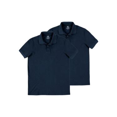 Imagem de Kit com 2 Camisetas Polo Masculina Hering N3a7 Azul Marinho-Masculino