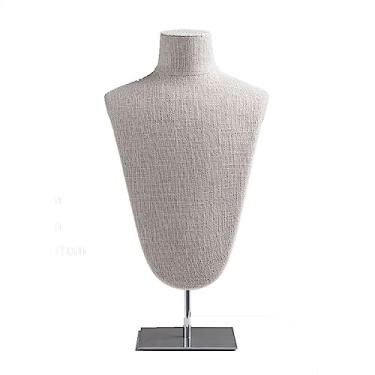 Imagem de Suporte de exibição de joias, busto de exibição de joias de linho, suporte de manequim para colar com base de metal - busto de colar para lojas de varejo e feiras de negócios, organizador de joias