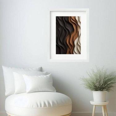 Imagem de Quadro Abstrato Ondas Marrom Bege Preto- 60X48Cm