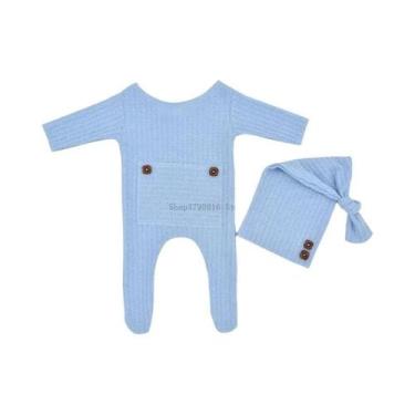 Imagem de Conjunto De Macacão E Chapéu De Tricô Para Bebê Recém-Nascido (Menino/
