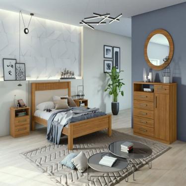 Imagem de Cama Casal Athenas Plus Rovere Naturale com Off White Lopas
