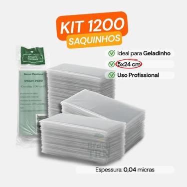 Imagem de Saco Plástico Para Geladinho Transparente PEBD 5x24cm 1200 Unid Saquin