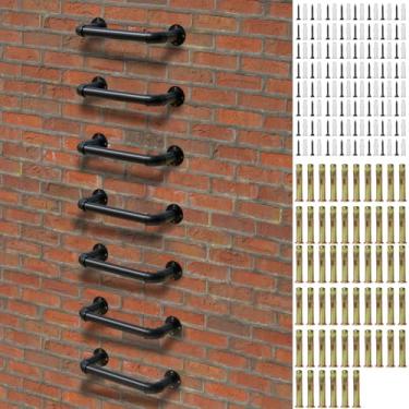 Imagem de Escada montada na parede, 1 degrau de segurança de aço – pacote com 7 para saída de janela e armazenamento de fazenda | 41 cm L x 15 cm P, carga de 317 kg, revestimento preto à prova de ferrugem