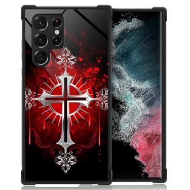 Imagem de CARLOCA Capa compatível com Samsung Galaxy S23 Ultra, estampa de Jesus Cruz Vermelha para Meninas, Ultra Proteção à Prova de Choque Silicone Macio TPU Antiderrapante Traseira
