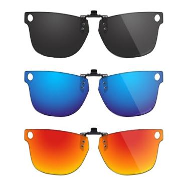 Imagem de Fiskr Óculos de sol polarizados clip-on flip up antirreflexo proteção UV para Ray-Ban Meta Wayfarer RW4006 e Gen 2 RW4012 (tamanho 50-22) - Ajuste compacto - Preto clássico e azul gelo e vermelho fogo