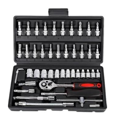 Imagem de Jogo de Soquete Kit com 46 peças Ferramentas Chave Catraca Conjunto de Soquetes Métricos Sextavadas Chave Allen Torx e Barra de Extensão Reparos Automotivos e Domésticos Premium