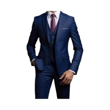 Imagem de Terno Masculino Estilo Britânico Em Cor Sólida, Blazer, Colete E Calça