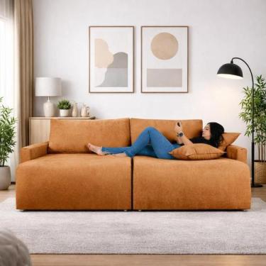 Imagem de Sofá Cama Living Retrátil Milão Com Almofadas Soltas 2,20 em Linho Cor