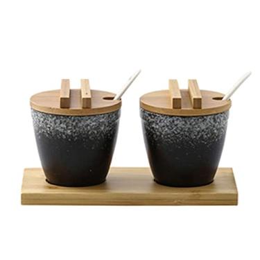 Imagem de Açucareiro de cerâmica pequeno colorido com tampa e colher, tigelas de sal e pimenta, caixa de temperos com colher e base conjunto de 2, caixa de tempero colorida, tigela de açúcar pequena-6-0,6 potes