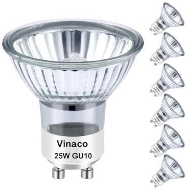 Imagem de Vinaco Lâmpada de halogênio GU10+C 120V 25W de longa duração, aquecedor de vela 25 watts branco quente 2800K, regulável 25watt MR16 com tampa de vidro para iluminação de trilha, exaustor, pacote com 6