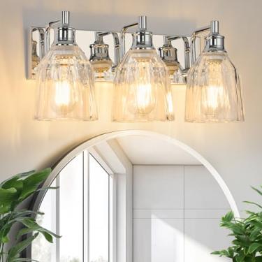 Imagem de ALAISLYC 3 luminárias de banheiro modernas cromadas para luminárias de banheiro sobre espelho com sombra de vidro espesso para armário espelho quarto corredor