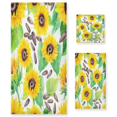Imagem de xigua Aquarela girassóis conjunto de toalhas de banheiro absorvente macio 3 peças toalha de banho toalha de mão toalhas decorativas para banheiro, academia, hotel, praia, piscina
