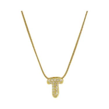 Imagem de Colar Feminino Banhado a Ouro Com Letra Inicial, Pingente De Zircônia 