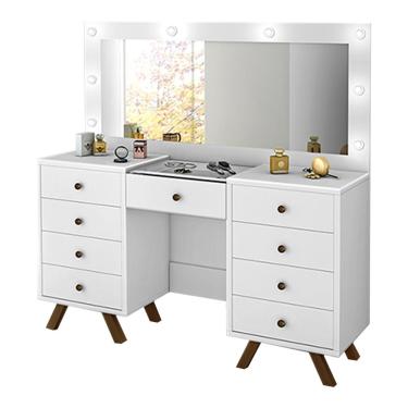 Imagem de Penteadeira Decorativa 8 Gavetas Porta Joias com Tampo de Vidro Finn Branco - Gran Belo