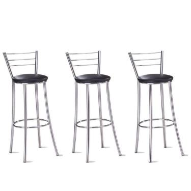 Imagem de Kit 3 Banquetas Para Bancada Grazi Cromada Média Preto