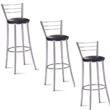 Imagem de Kit 3 Banquetas Para Bancada Cromada Grazi Preto