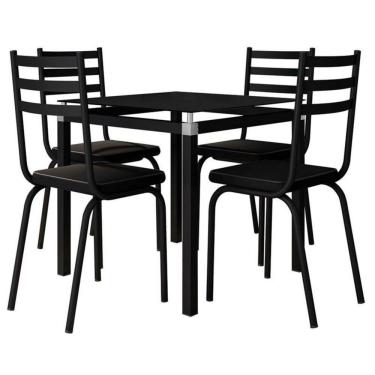 Imagem de Mesa 4 Cadeiras Malva Tampo Vidro 75cm Preto