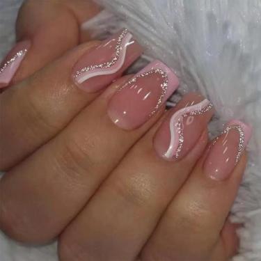 Imagem de Conjunto De Unhas Postiças Destacáveis Com Design De Linha Francesa Ro