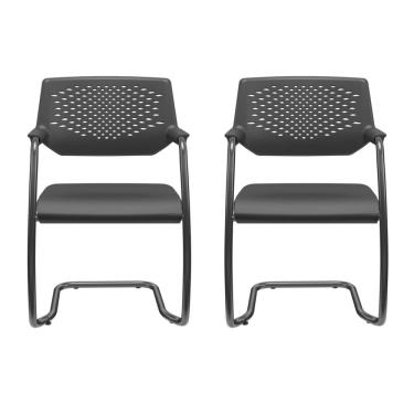 Imagem de Cadeira Interlocutor Fixa Piena Plaxmetal Couro Eco Preta - Kit 2