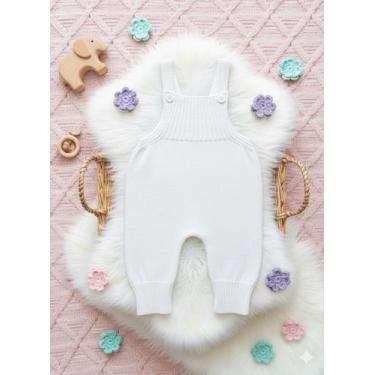 Imagem de Jardineira Macacão Tricot Bebê Recém Nascido Vira Pé Menina e Menino -