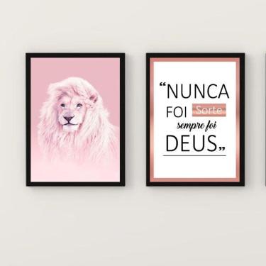 Imagem de Kit 2 Quadros Leão Rosa Nunca Foi Sorte 45x34cm - Com Vidro