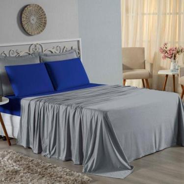 Imagem de Jogo De Cama Casal Viúva Nobre 4 Peças Malha 100% Algodão - Cinza / Ro