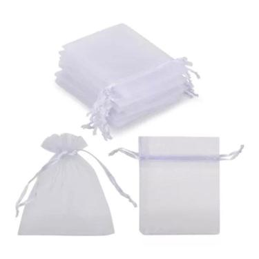 Imagem de Kit 100 Unid Sacos Organza 7X9 Branco Tule Festa Lembrança