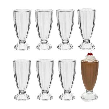 Imagem de Jogo 8 Copo De Milk Shake Taça De Vidro Transparente Sorveteria 380ml Em Casa Tem