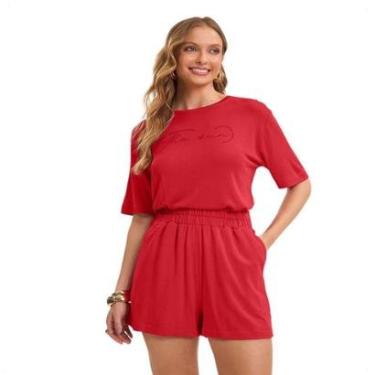 Imagem de Blusa Feminina Manga Curta Estampa Com Glitter Visco Tricot-Feminino